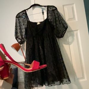 Black polka dot babydoll dress